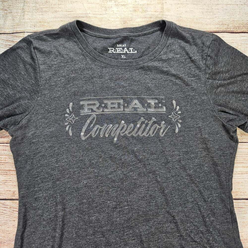 ARIAT REAL Women's Gray XL T-Shirt Cotton Blend Graphic Tee Short Sleeve